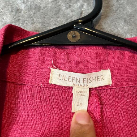 Eileen Fisher Sz 2X 100% Linen Open-Front Cropped Blazer Jacket Striped Pink - Picture 5 of 6